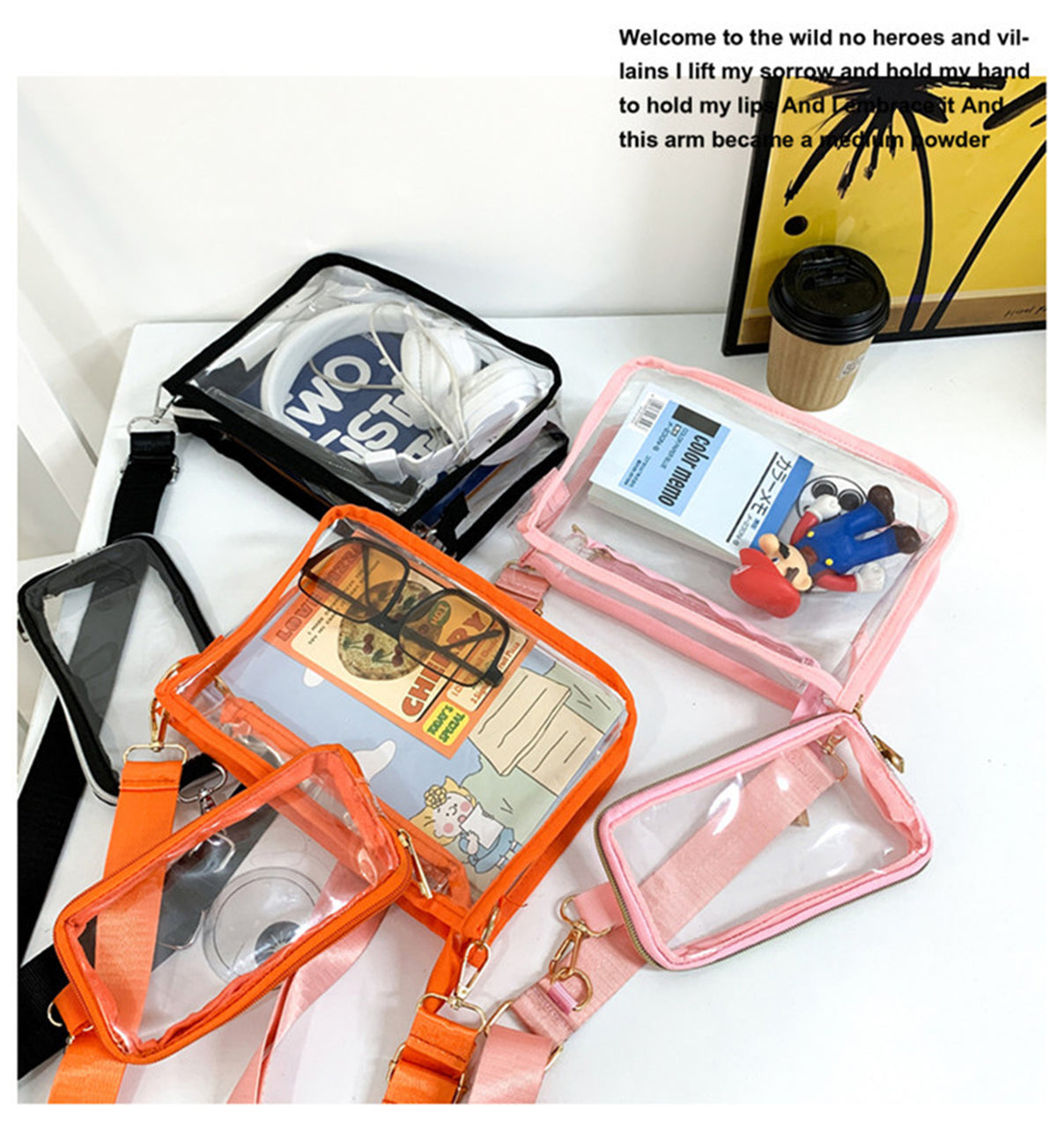 PVC Transparent Bags Crossbody Shoulder Pack With Phone Pouch