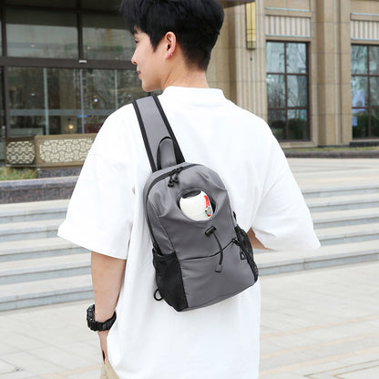 Men's Nylon Sling Bag Chest Shoulder Backpack Crossbody Bag with Cellphone Pouch