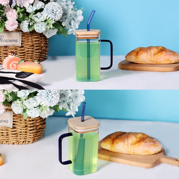17oz Drinking Glass Cup with Bamboo Lid and Glass Straw