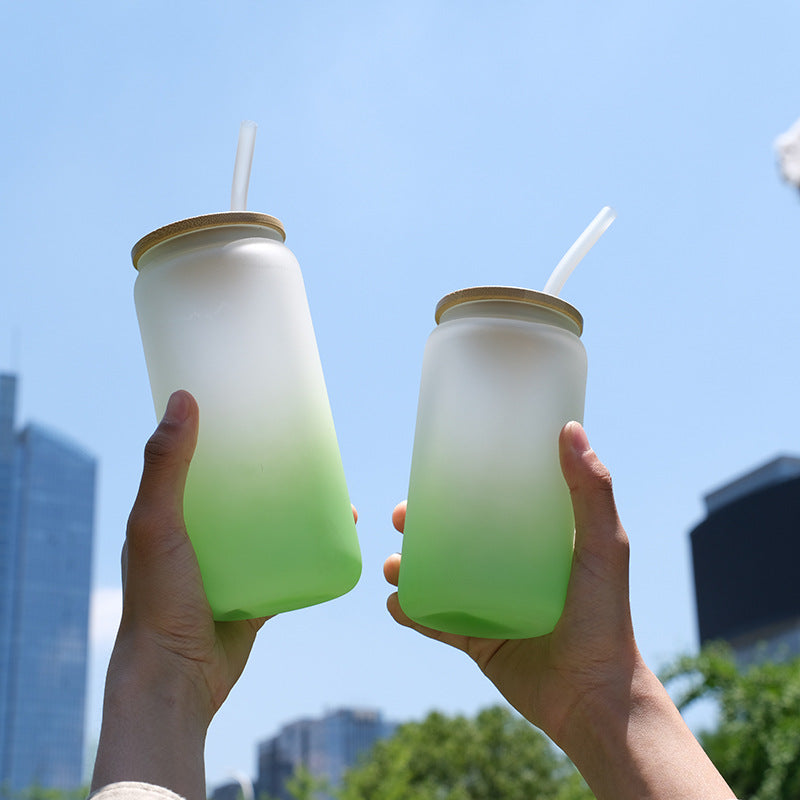 16oz Drinking Glass Cup with Bamboo Lid and Glass Straw
