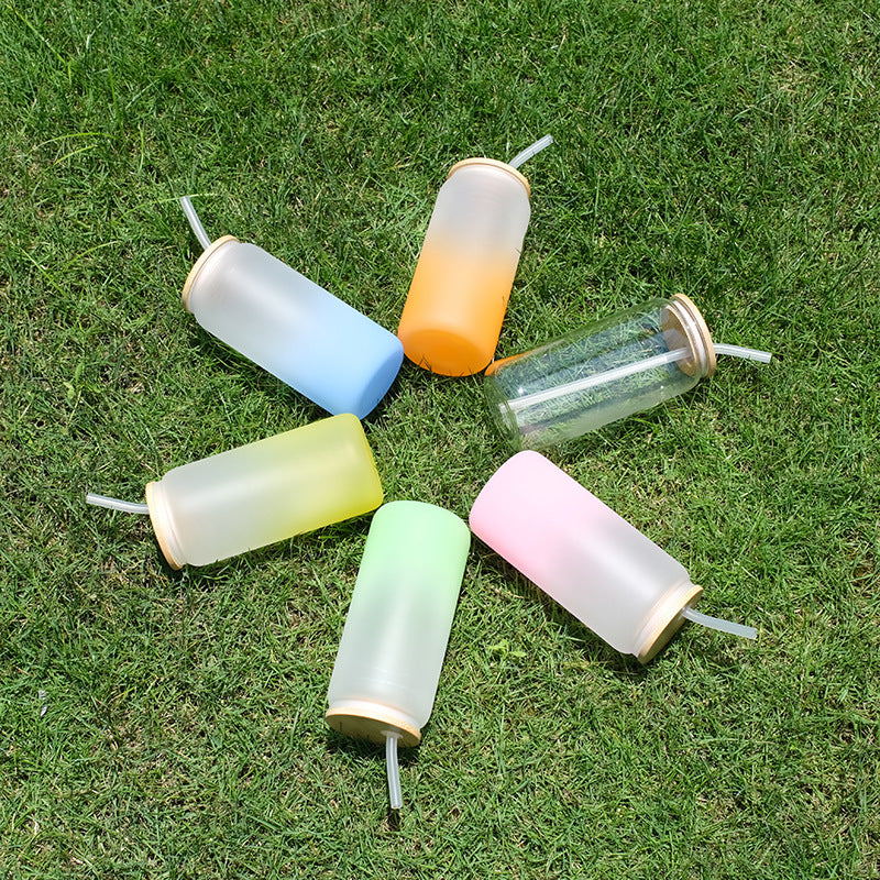 16oz Drinking Glass Cup with Bamboo Lid and Glass Straw