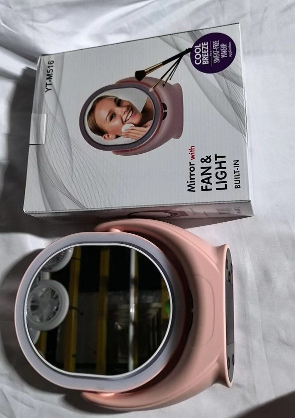 Multi-Functional Mini Fan With Light Makeup Mirror
