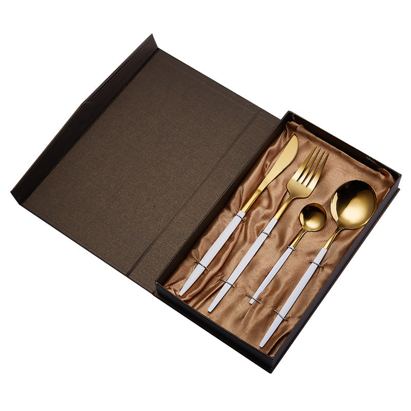 Portable Stainless Steel Knife Fork Coffee Spoon and Spoon 4 Sets Gift Box