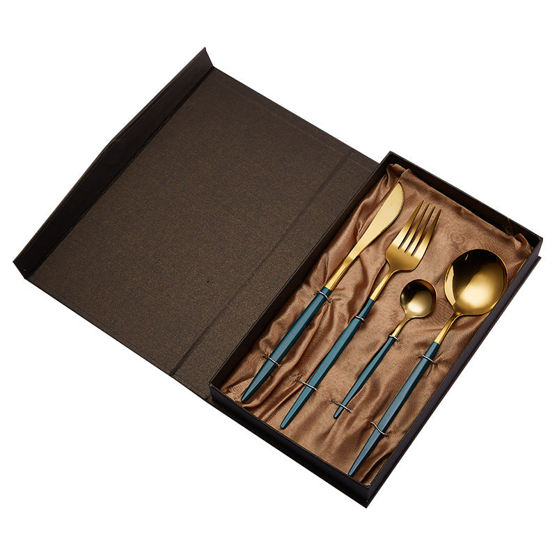 Portable Stainless Steel Knife Fork Coffee Spoon and Spoon 4 Sets Gift Box