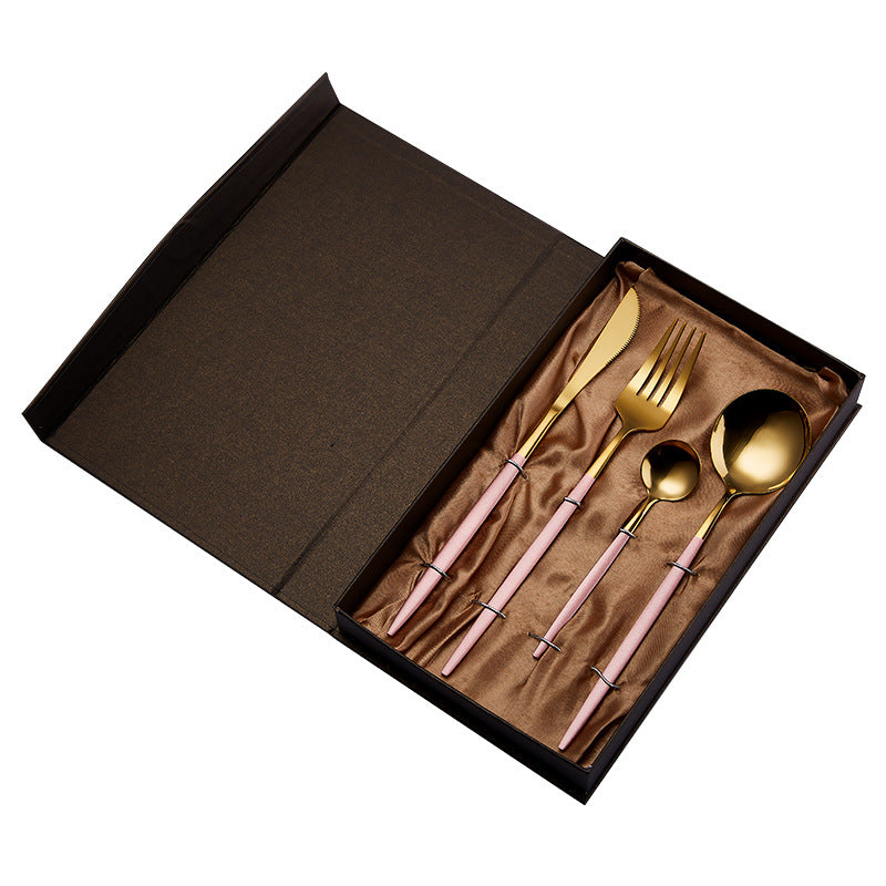Portable Stainless Steel Knife Fork Coffee Spoon and Spoon 4 Sets Gift Box