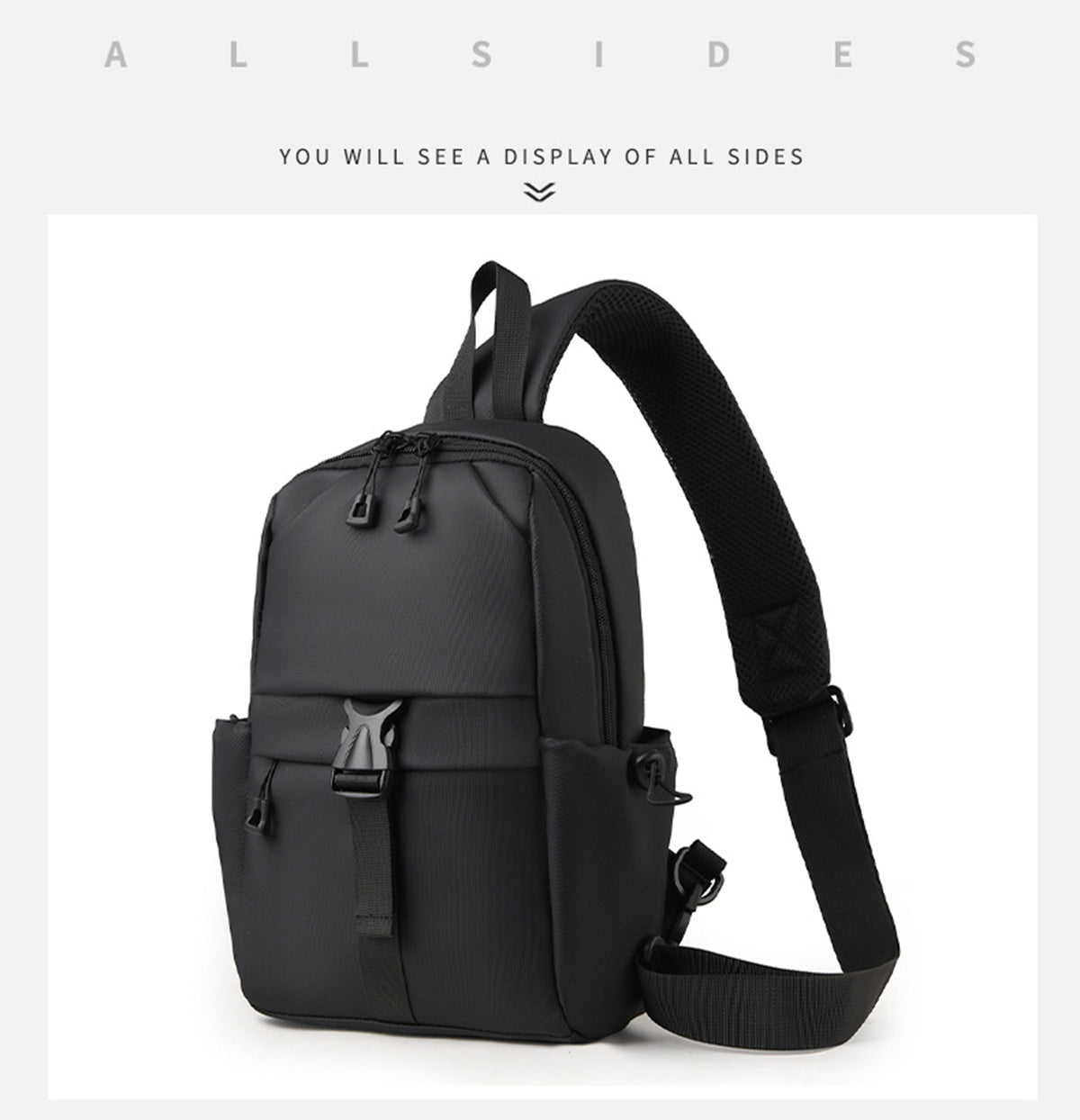 Nylon Sling Backpack Water Resistant Shoulder Chest Crossbody With Both Sides Pocket