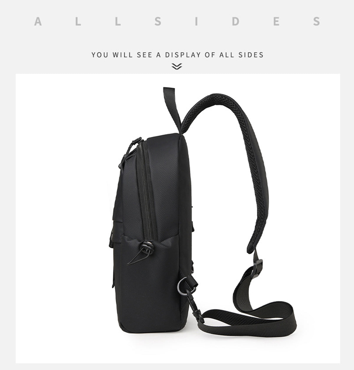 Nylon Sling Backpack Water Resistant Shoulder Chest Crossbody With Both Sides Pocket