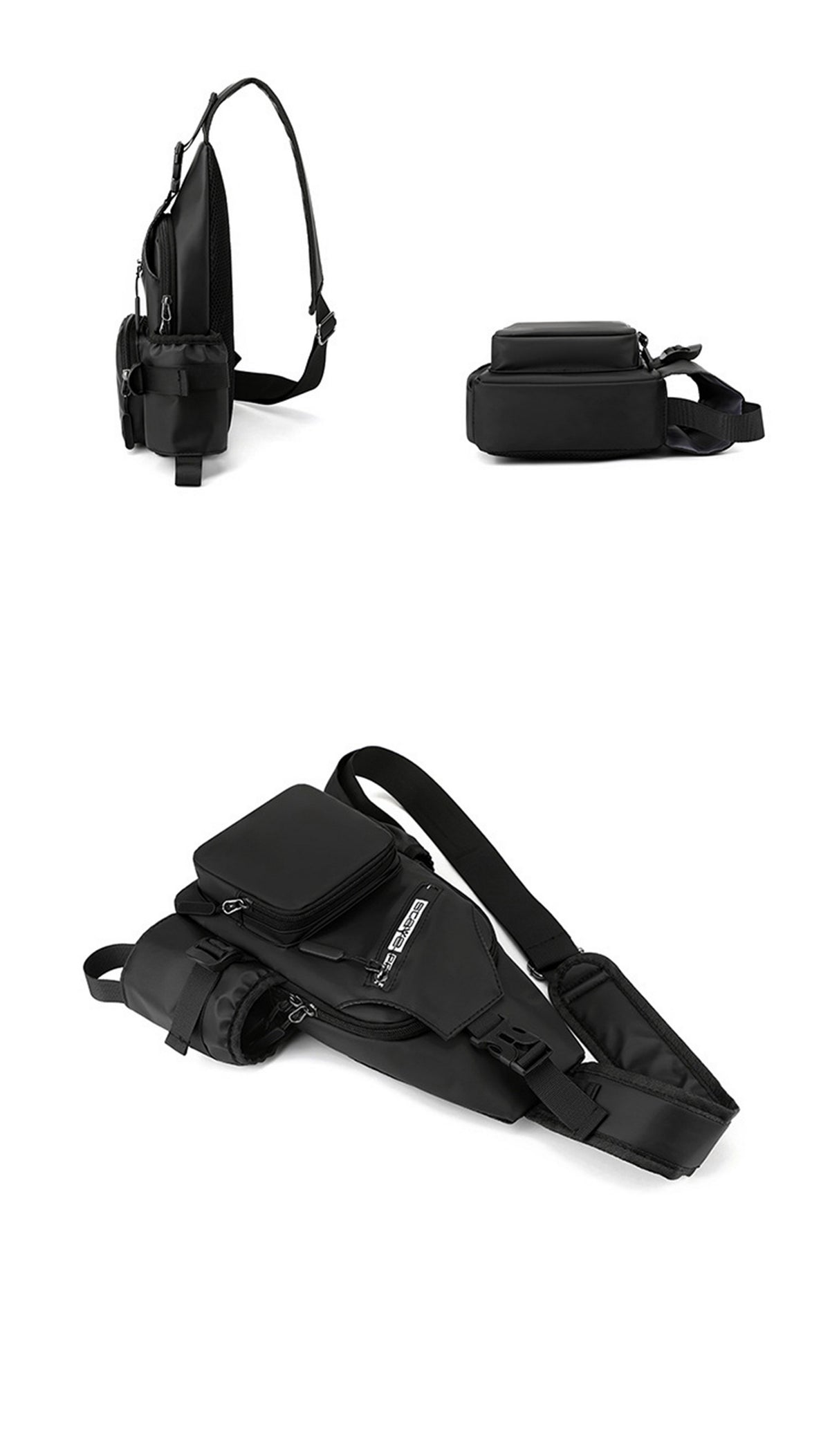 Nylon Sling Backpack Water Resistant Shoulder Chest Crossbody With Both Sides Pocket