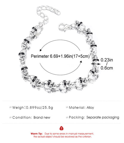Punk Style Men Retro Bracelet Skull Charm