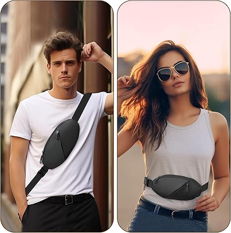 Crossbody Bag Fanny Pack Sling Chest Bag Dual Pocket Water Resistant Waist Pack for Women Men
