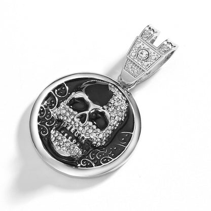 Silver Rope Chain Silver Skull Pendant Necklace Diamond Studded Necklace