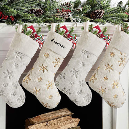 White Christmas Stockings Christmas Stockings with Silver & Gold Sequin Snowflakes