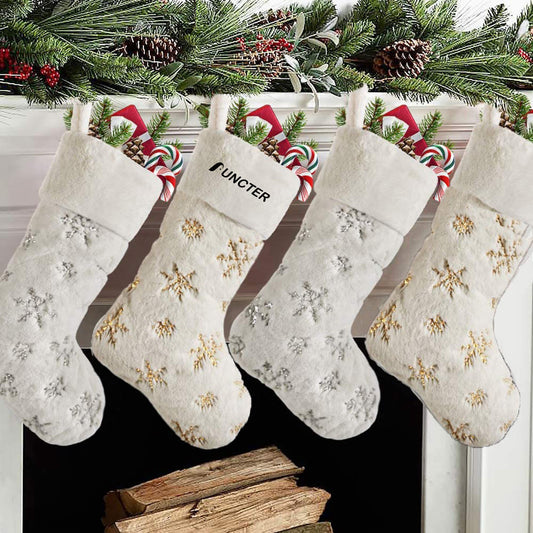 White Christmas Stockings Christmas Stockings with Silver & Gold Sequin Snowflakes