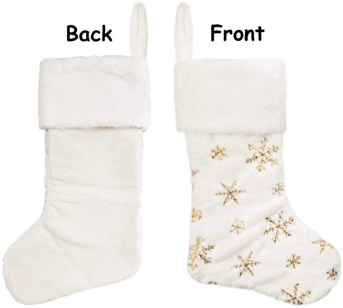 White Christmas Stockings Christmas Stockings with Silver & Gold Sequin Snowflakes