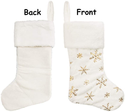 White Christmas Stockings Christmas Stockings with Silver & Gold Sequin Snowflakes