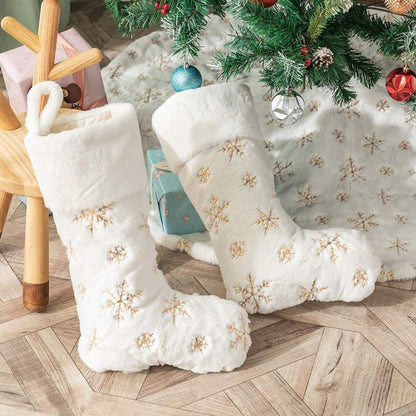 White Christmas Stockings Christmas Stockings with Silver & Gold Sequin Snowflakes