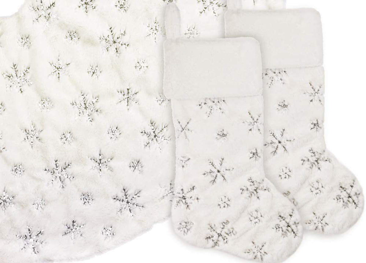 White Christmas Stockings Christmas Stockings with Silver & Gold Sequin Snowflakes