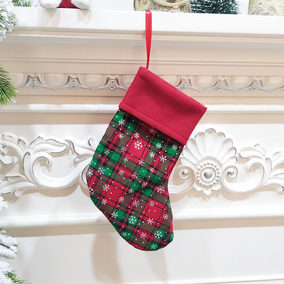 9" Christmas Mini Stockings Plaid Snowflake Christmas Stockings Christmas Hanging