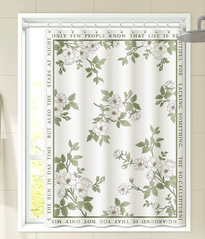 Custom Pattern Waterproof Fabric Soft Hotel Quality Cloth Shower Liner/12 Shower Curtain Hooks