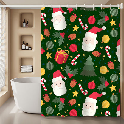 Christmas Theme Waterproof Fabric Soft Hotel Quality Cloth Shower Liner/12 Shower Curtain Hooks