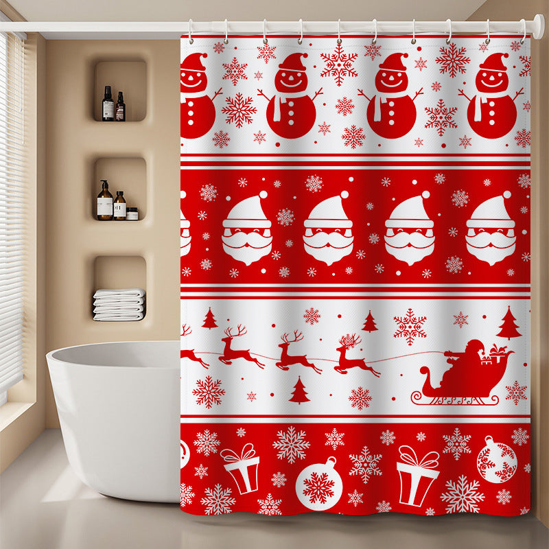Christmas Theme Waterproof Fabric Soft Hotel Quality Cloth Shower Liner/12 Shower Curtain Hooks