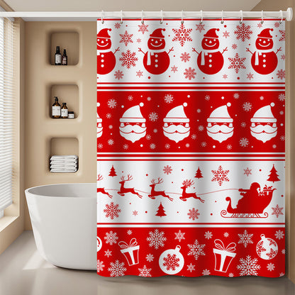 Christmas Theme Waterproof Fabric Soft Hotel Quality Cloth Shower Liner/12 Shower Curtain Hooks