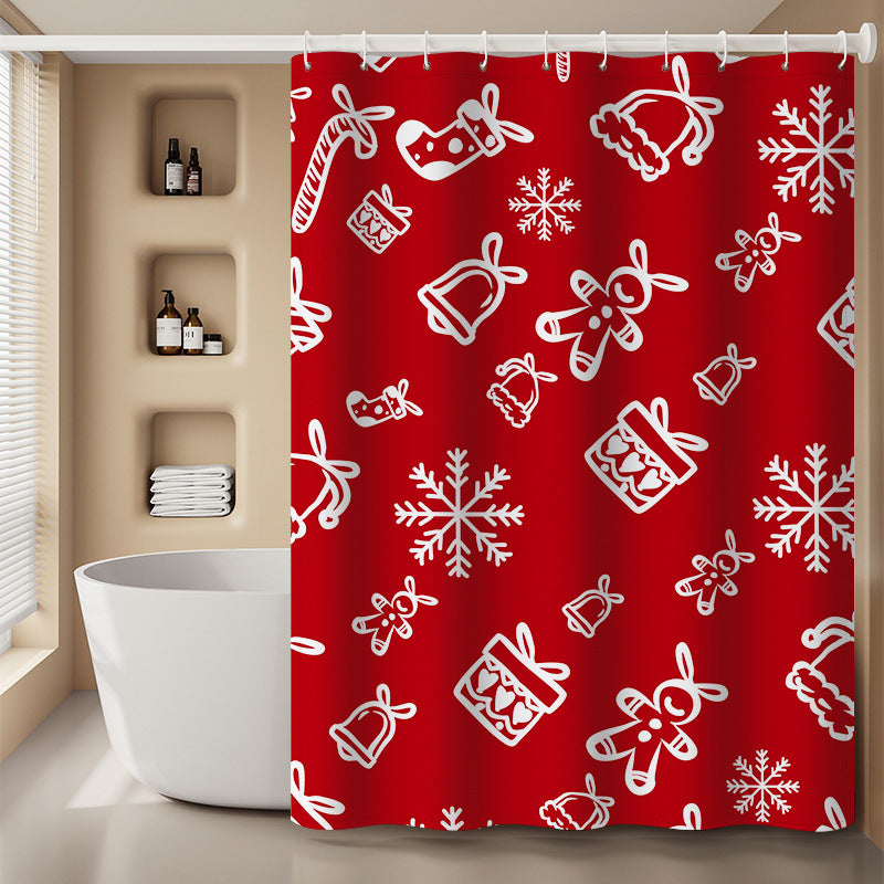 Christmas Theme Waterproof Fabric Soft Hotel Quality Cloth Shower Liner/12 Shower Curtain Hooks