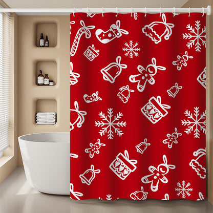 Christmas Theme Waterproof Fabric Soft Hotel Quality Cloth Shower Liner/12 Shower Curtain Hooks