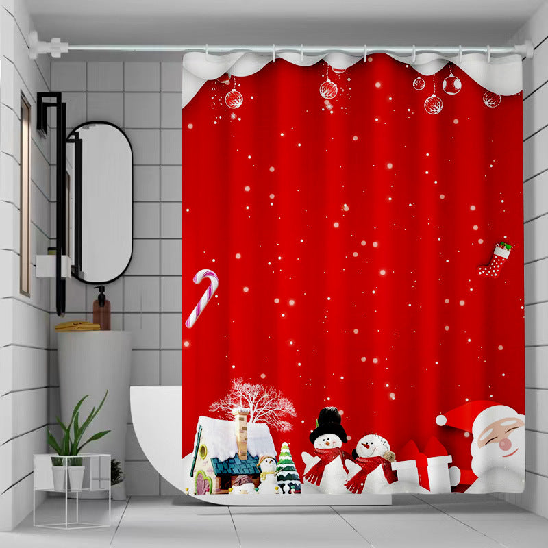 Christmas Theme Waterproof Fabric Soft Hotel Quality Cloth Shower Liner/12 Shower Curtain Hooks