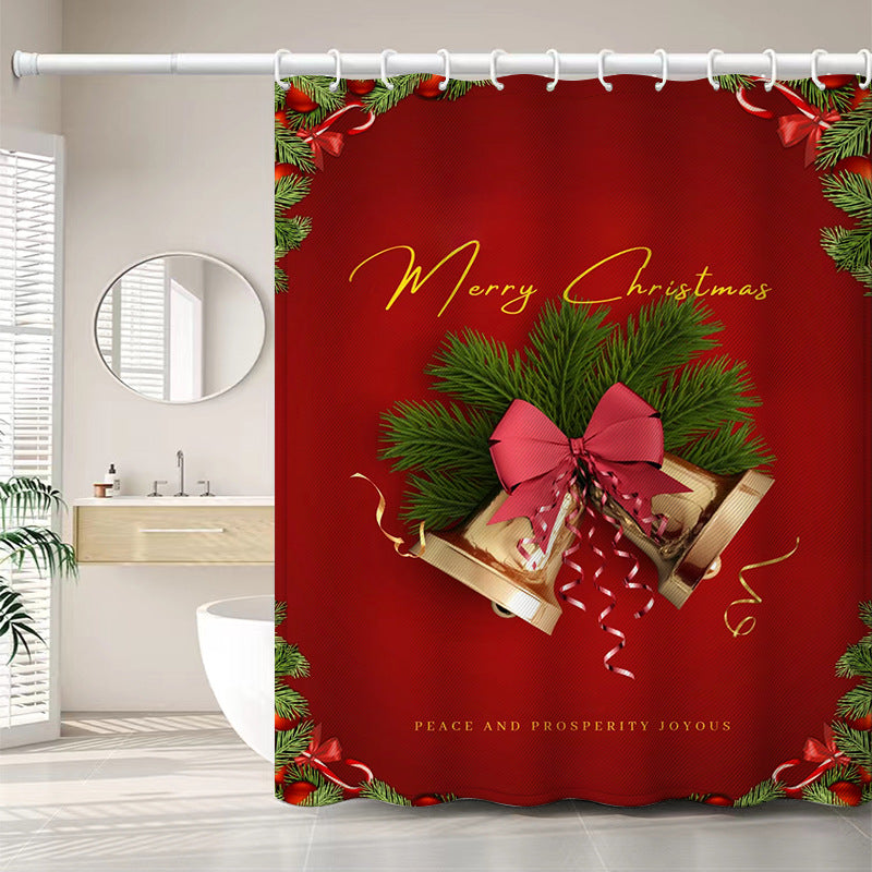 Christmas Theme Waterproof Fabric Soft Hotel Quality Cloth Shower Liner/12 Shower Curtain Hooks