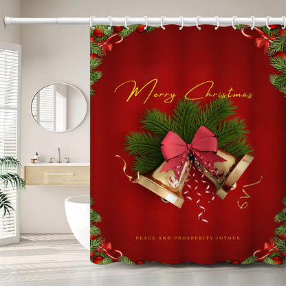Christmas Theme Waterproof Fabric Soft Hotel Quality Cloth Shower Liner/12 Shower Curtain Hooks