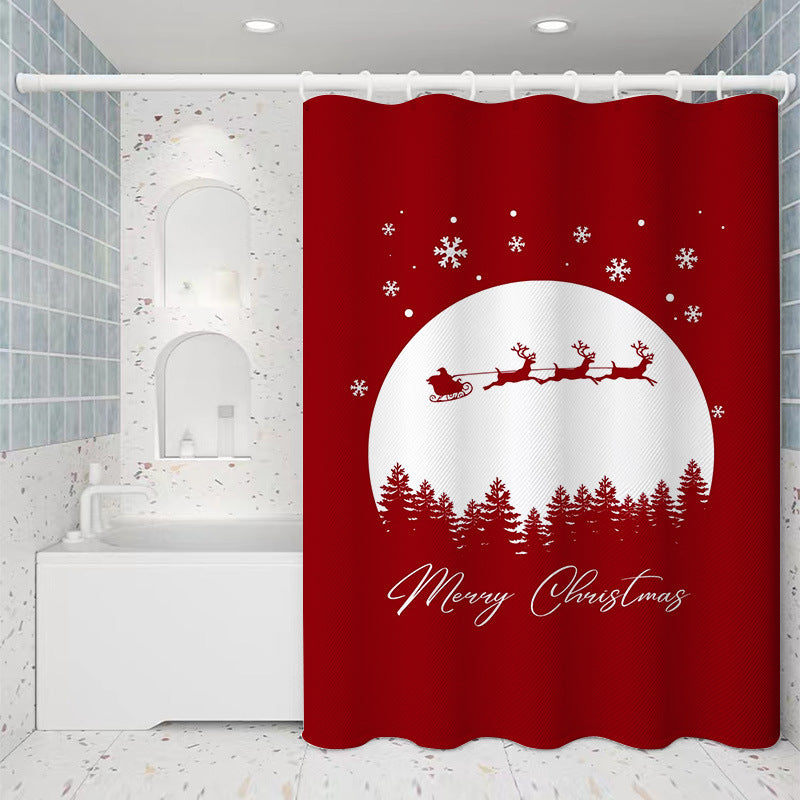 Christmas Theme Waterproof Fabric Soft Hotel Quality Cloth Shower Liner/12 Shower Curtain Hooks