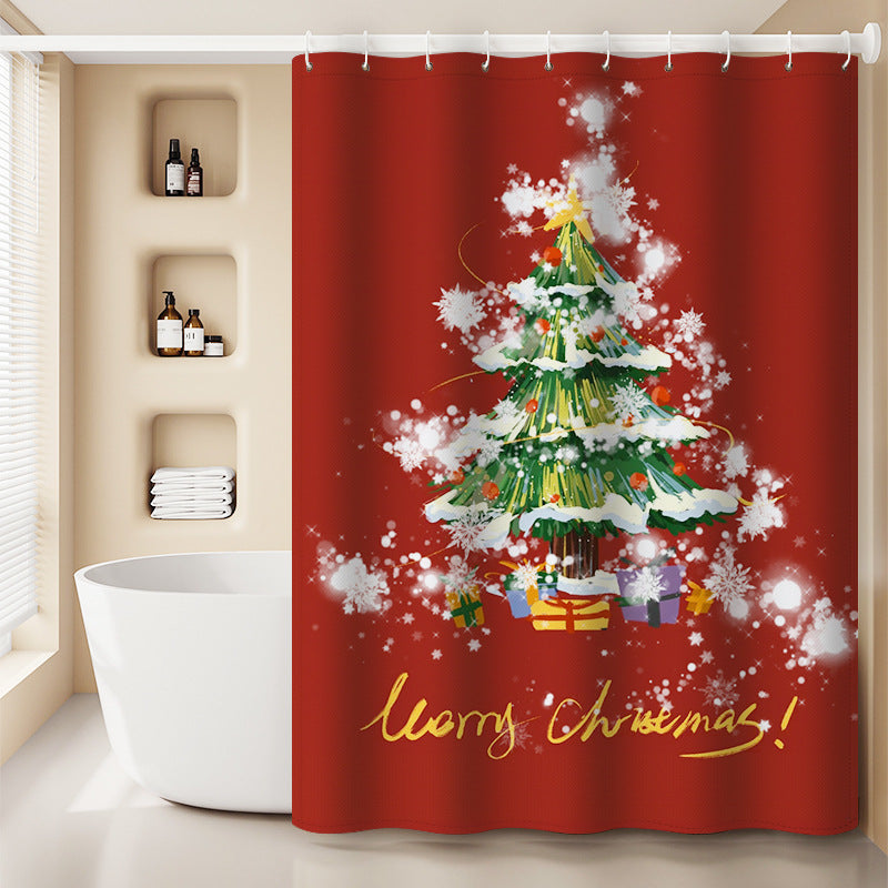 Christmas Theme Waterproof Fabric Soft Hotel Quality Cloth Shower Liner/12 Shower Curtain Hooks