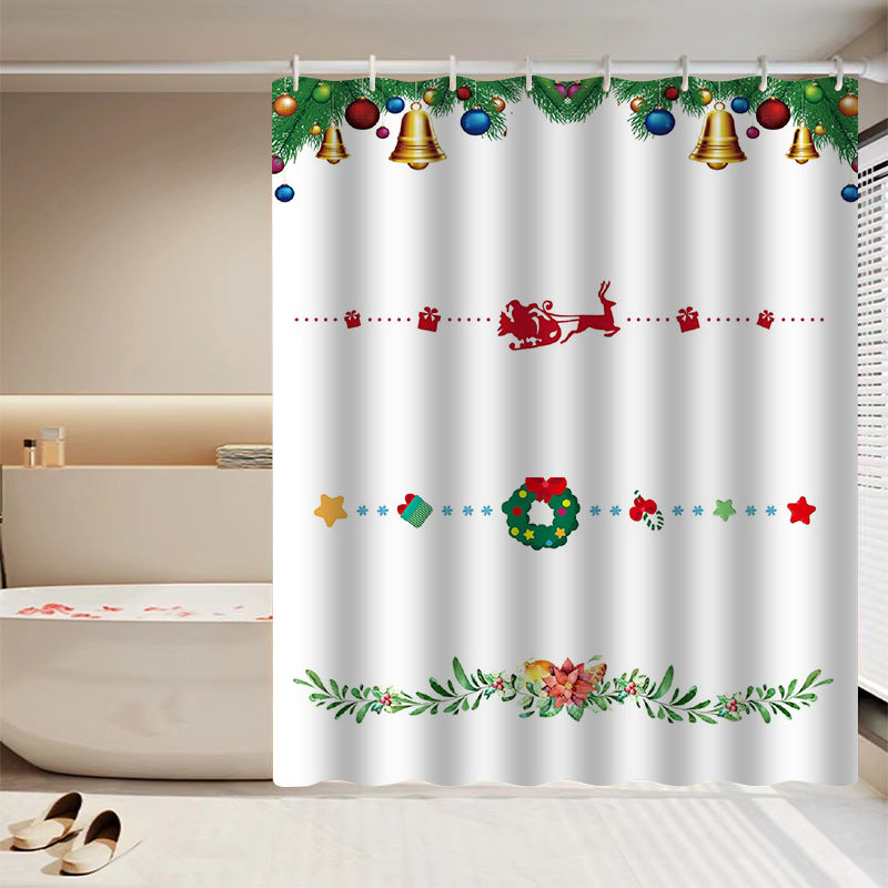 Christmas Theme Waterproof Fabric Soft Hotel Quality Cloth Shower Liner/12 Shower Curtain Hooks