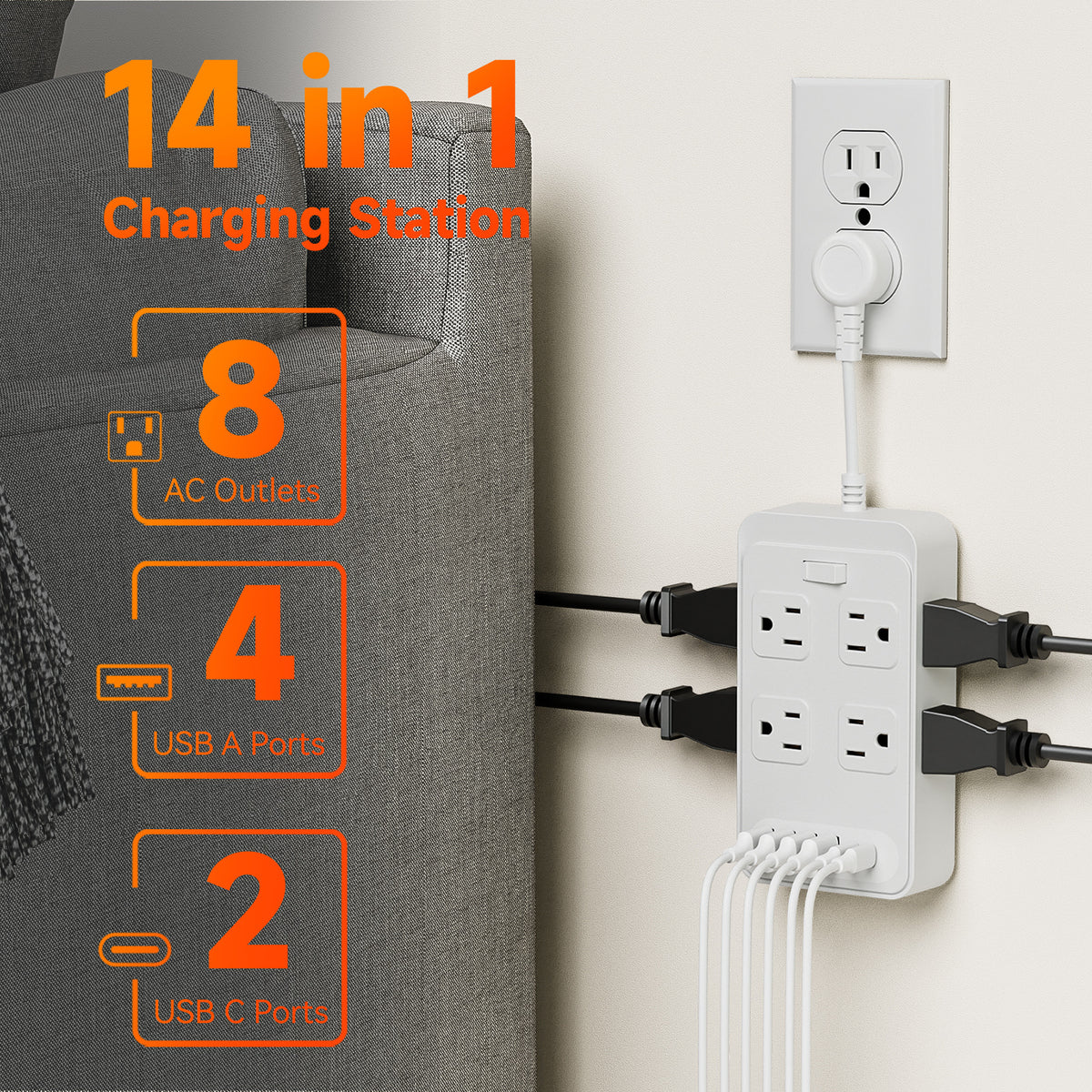 8 Ports 4 USB 2 PD Multiple Function Wall Charger Mold#LP13