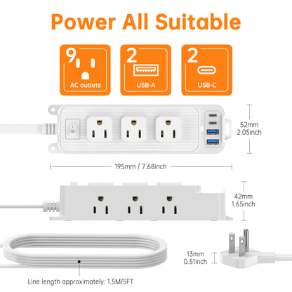 45 Degree Plug 9 Ports 2 USB 2 PD Multiple Function Wall Charger Mold#PC-18