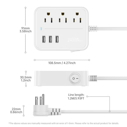45 Degree Plug Outlet Extender 8 AC Ports 2 USB 2 PD Multiple Function Wall Charger Mold#PC-15