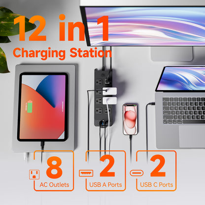 45 Degree Outlet Extender 8 DC Ports 2 USB 2 PD Multiple Function Wall Charger Mold#PC-22