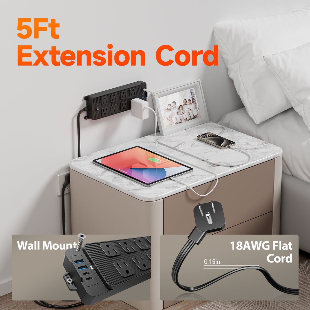 45 Degree Outlet Extender 8 DC Ports 2 USB 2 PD Multiple Function Wall Charger Mold#PC-22