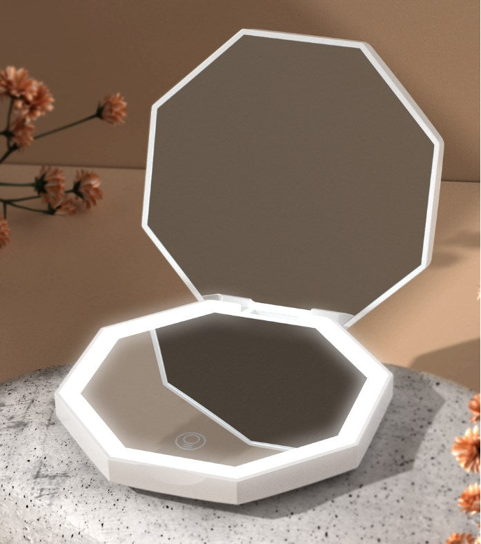 Pentagon LED Lighted Travel Makeup Mirror 2x Magnification