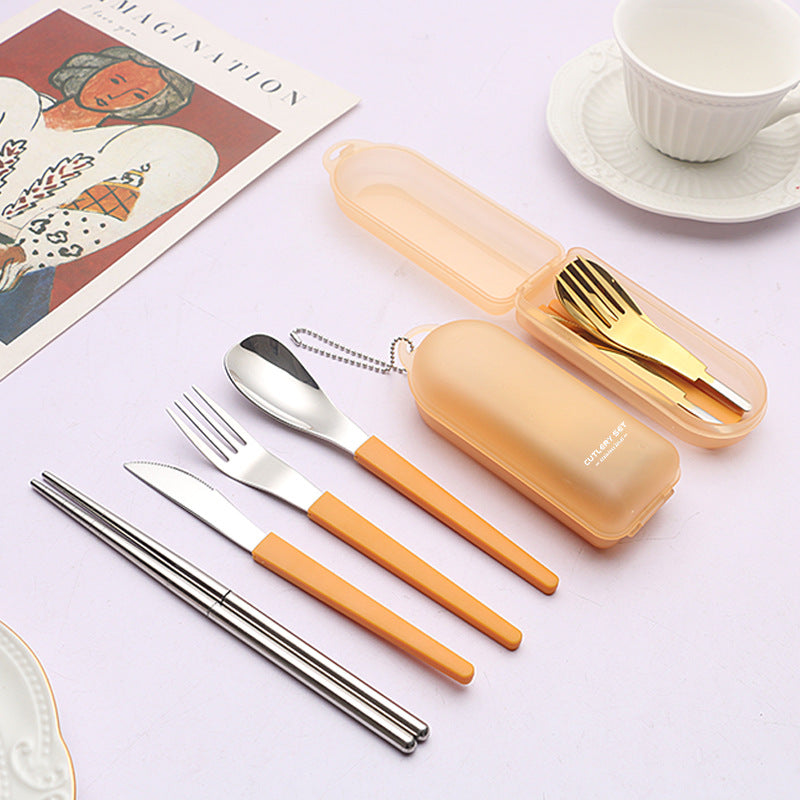 Portable Folding 304 Stainless Steel Spoon Knife Fork Chopsticks Tableware Set