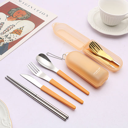 Portable Folding 304 Stainless Steel Spoon Knife Fork Chopsticks Tableware Set