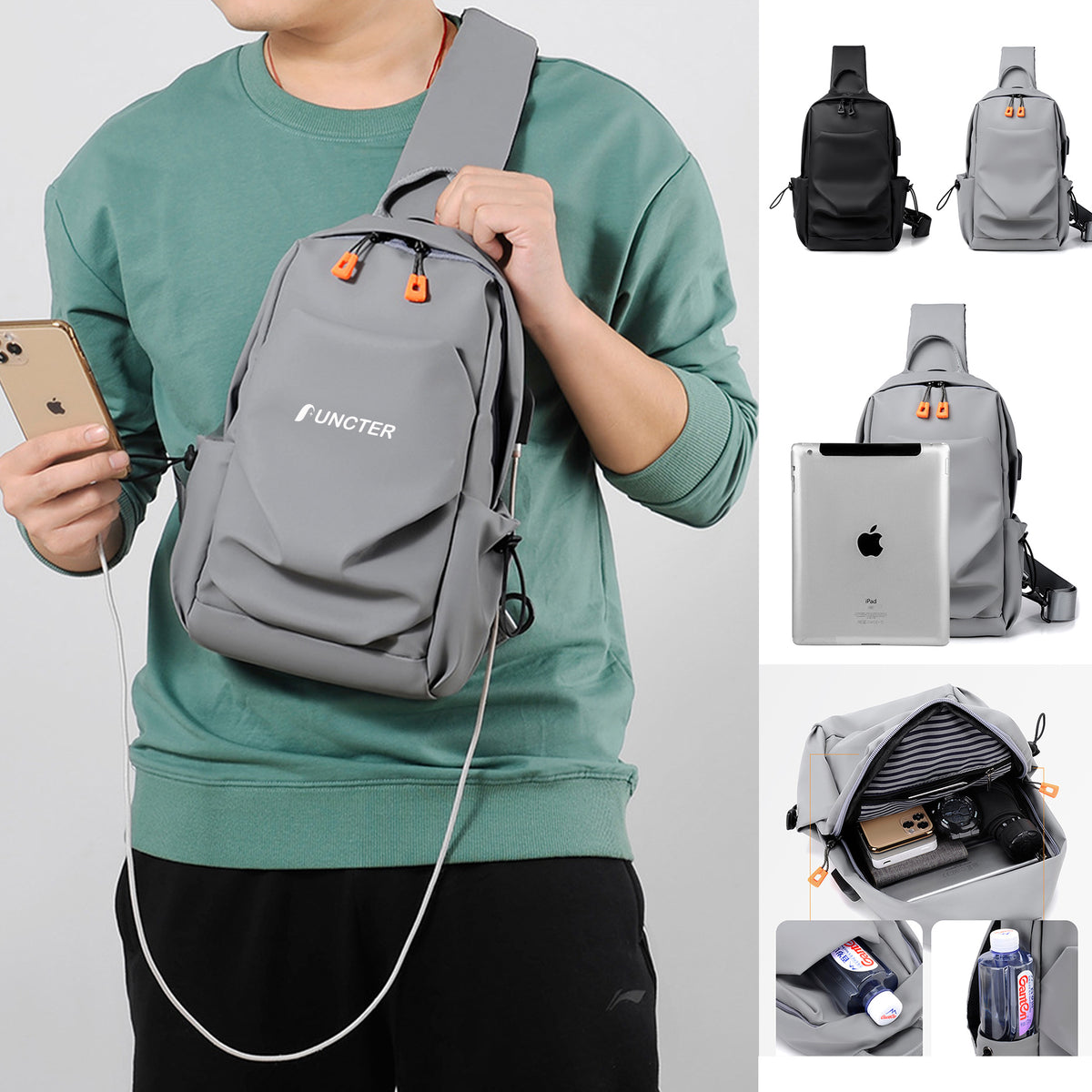Crossbody Bags Sling Backpack Shoulder Bag Chest Bag Travel Hiking Daypack W/USB Charger Port