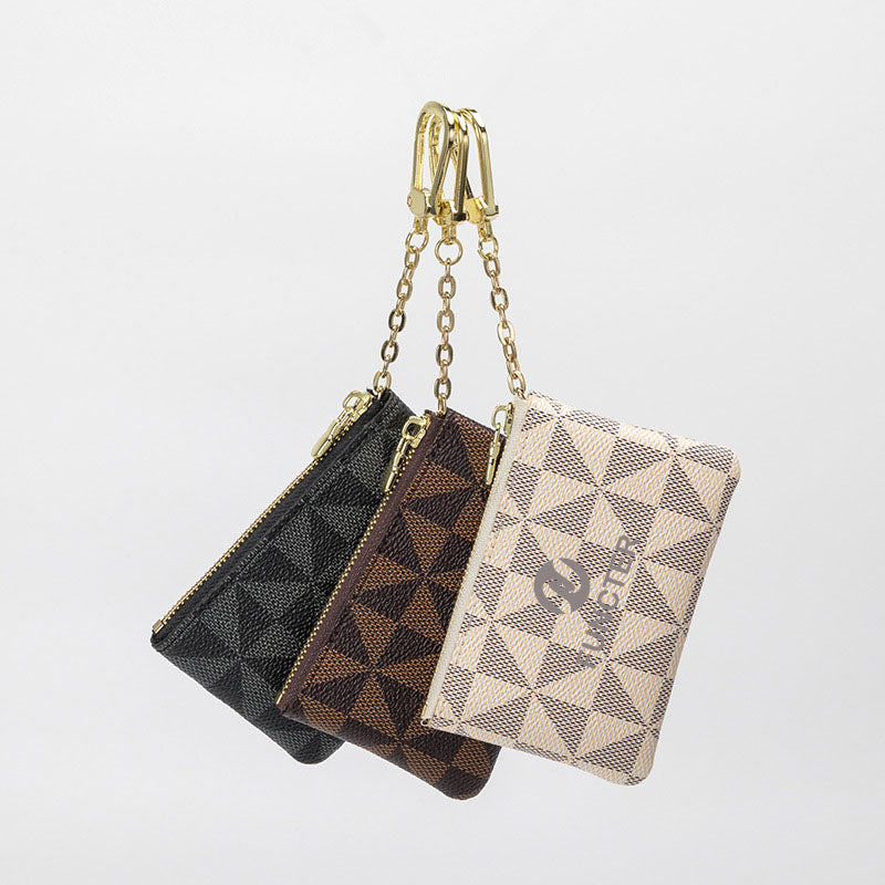 Printed Key Zipper Coin Purse Minimalist Wallet