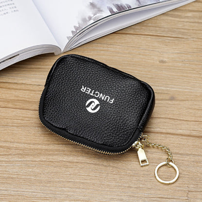 Leather Textured Zipper Coin Wallet Keychain Wallet