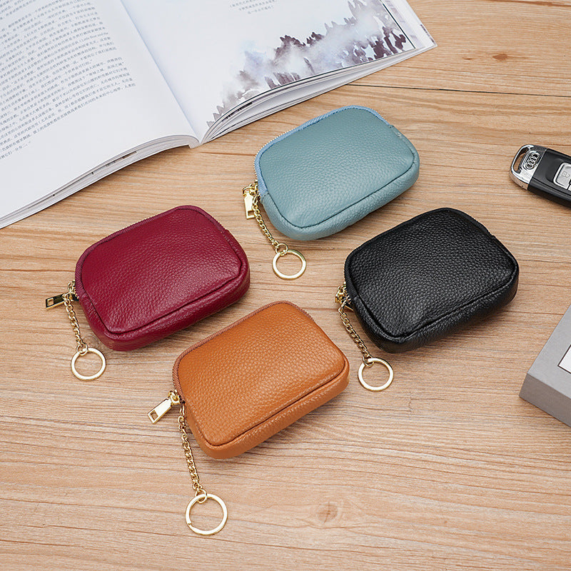 Leather Textured Zipper Coin Wallet Keychain Wallet
