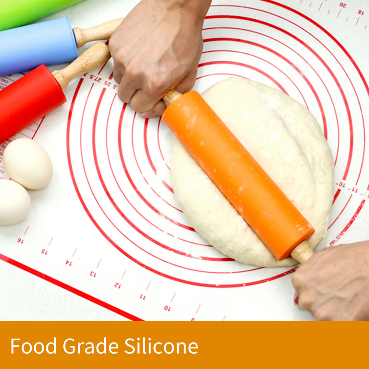 1.69 x 11.82" Wooden Handle Silicone Rolling Pin