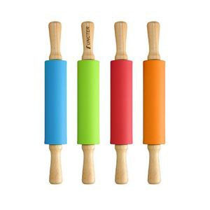 Wooden Handle Silicone Rolling Pin Big Size 12x1.7"