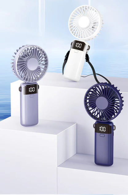 USB Handheld Portable Fan With Foldable Neck-hanging Rechargeable Mini Fan
