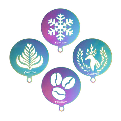 4 PCS Stainless Steel Coffee Stencils Set
